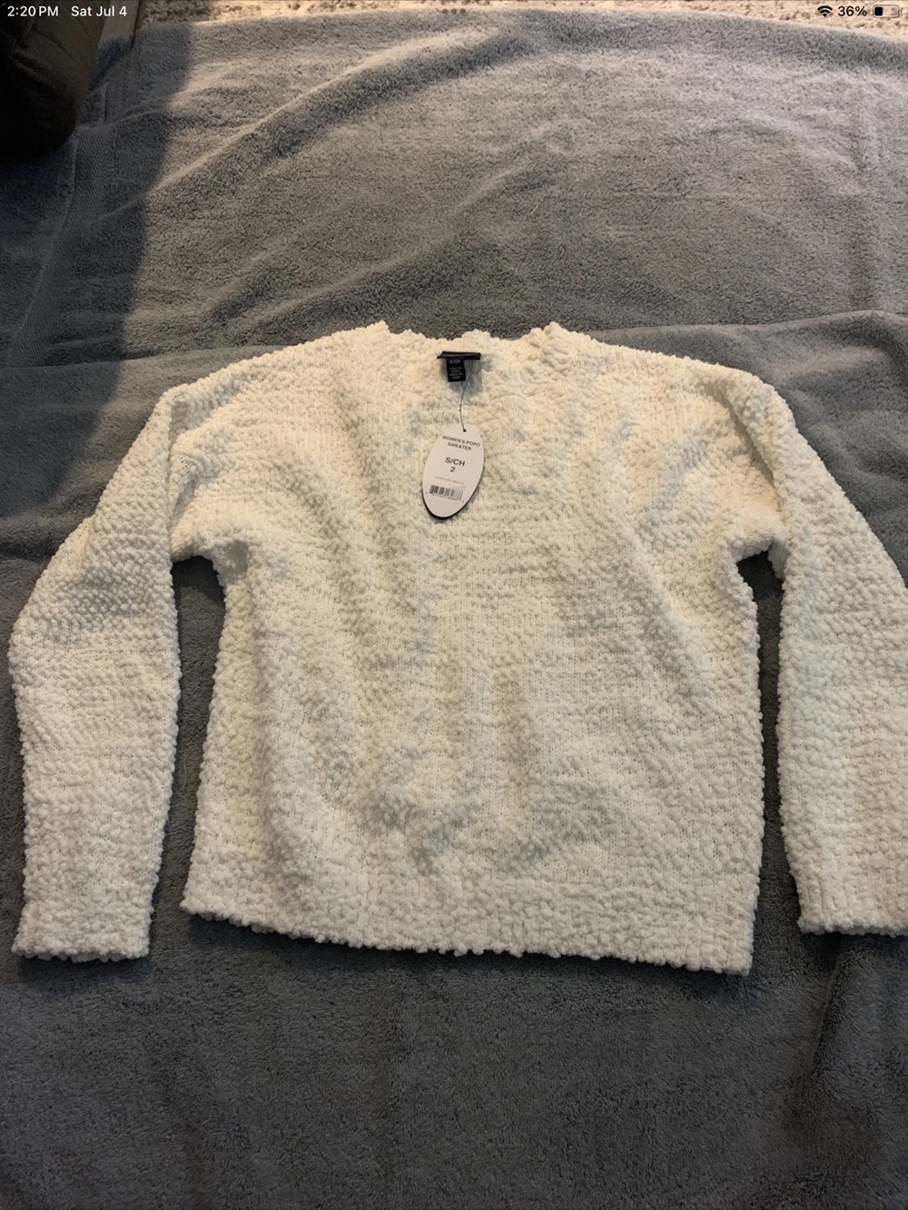 Women's Cream Textured Crewneck Sweater